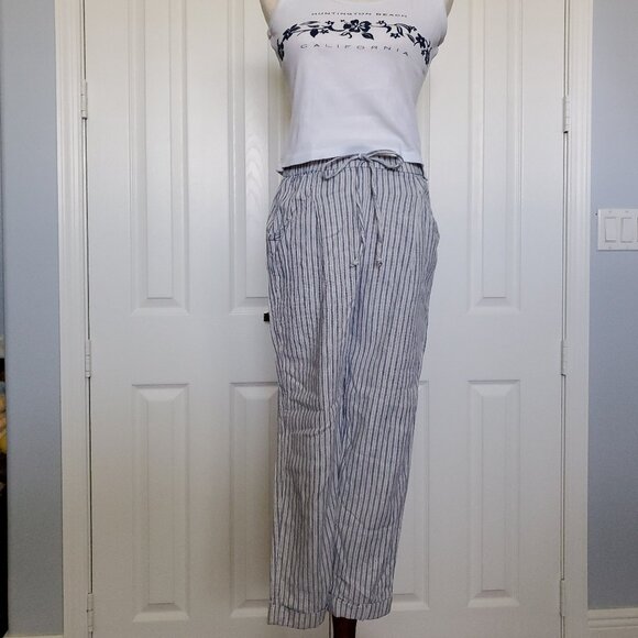 American Eagle Striped Linen Drawstring Waist Pants Small - Picture 1 of 14